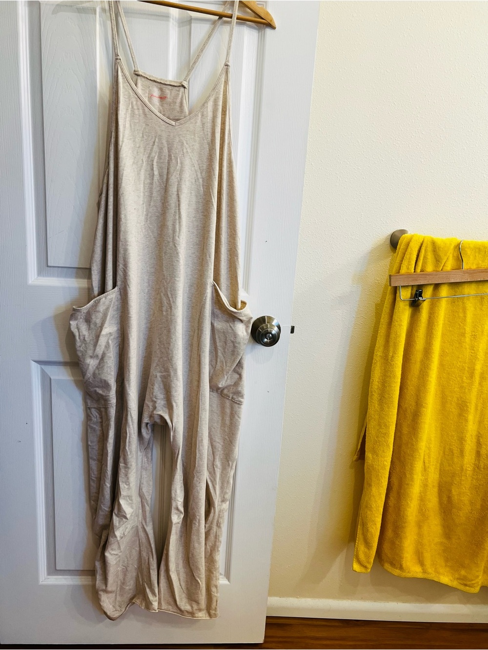 Free People Beige Wide-Leg Pocket Jumpsuit